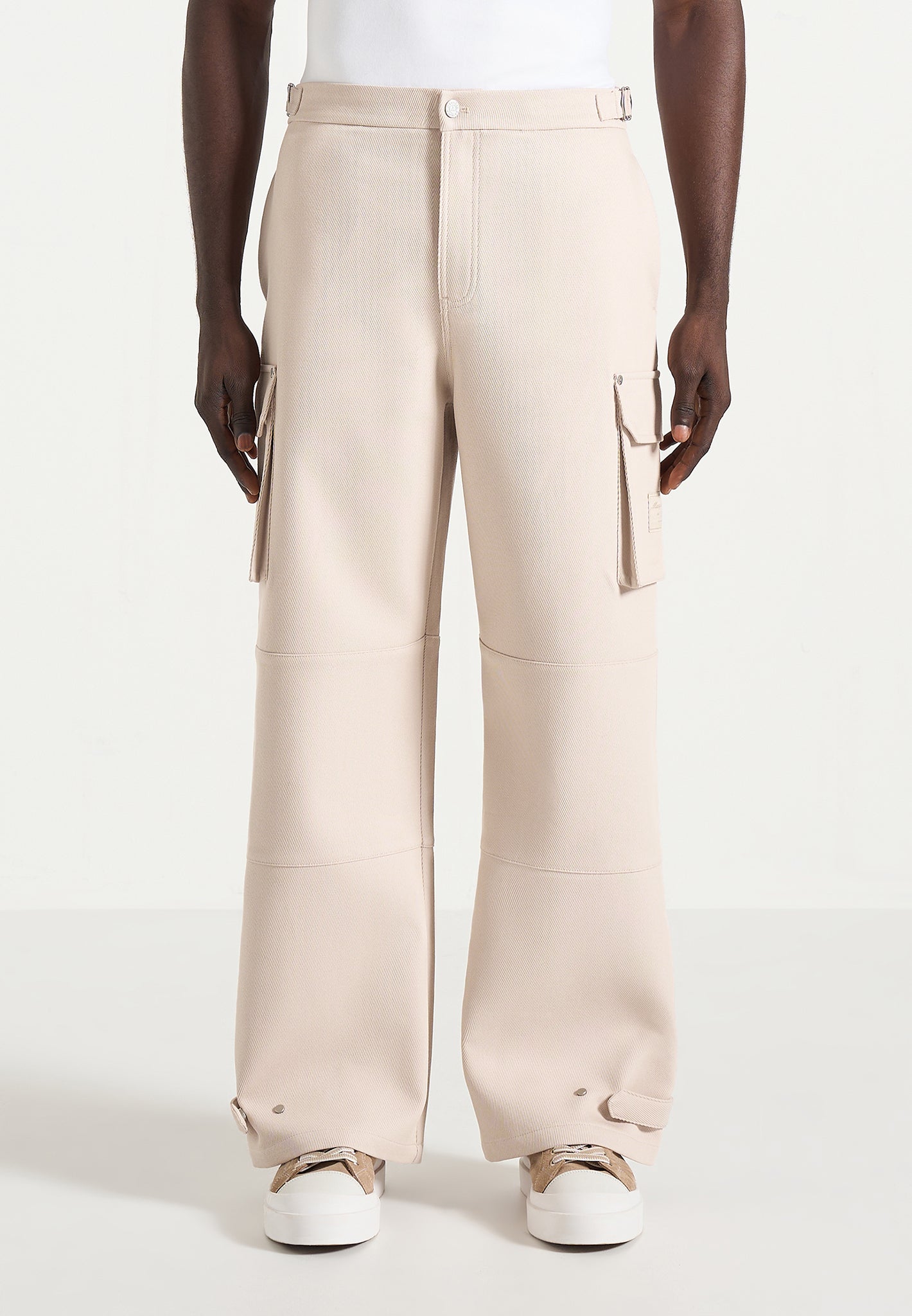 Mathis - Twill Signature Wide Leg Cargo Trousers - Beige