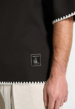 Lenny - Boxy Polo Shirt With Whipstitch Detail - Black