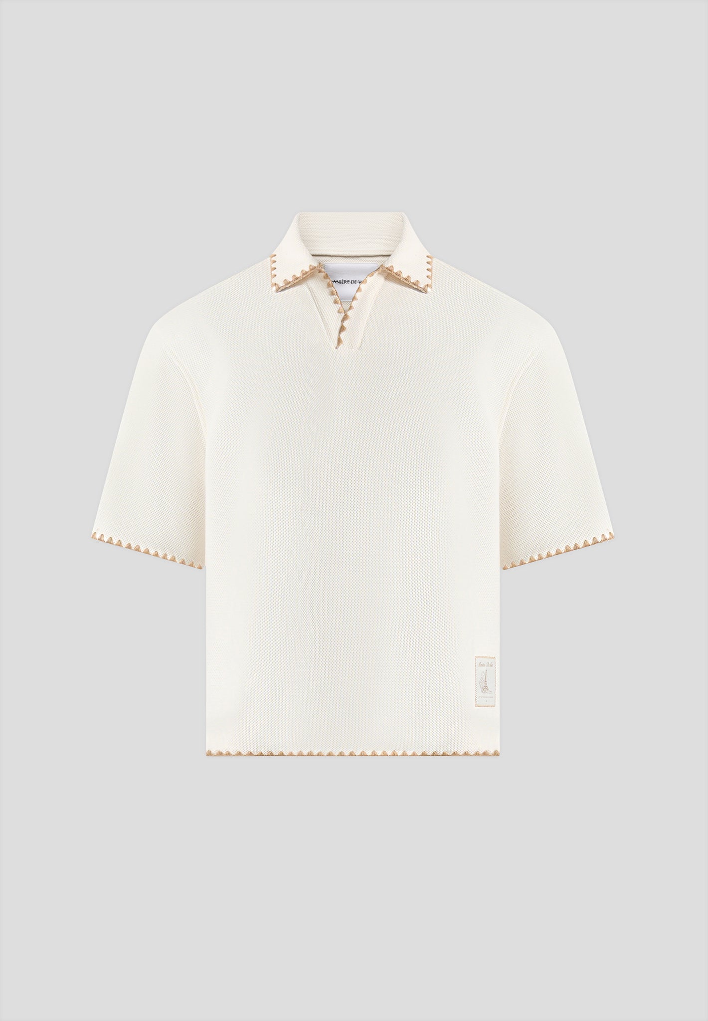 Lenny - Boxy Polo Shirt With Whipstitch Detail - Cream