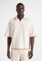 Lenny - Boxy Polo Shirt With Whipstitch Detail - Cream