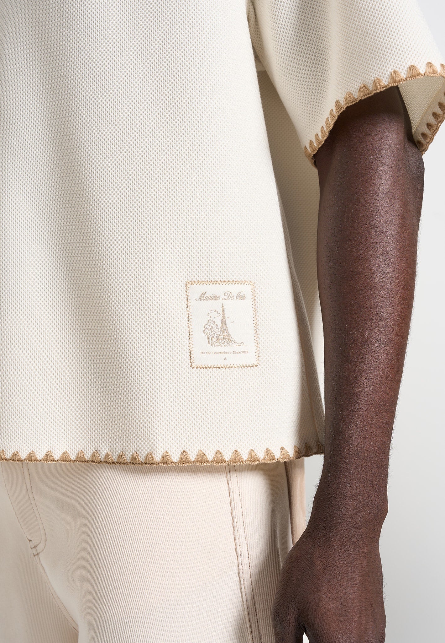 Lenny - Boxy Polo Shirt With Whipstitch Detail - Cream