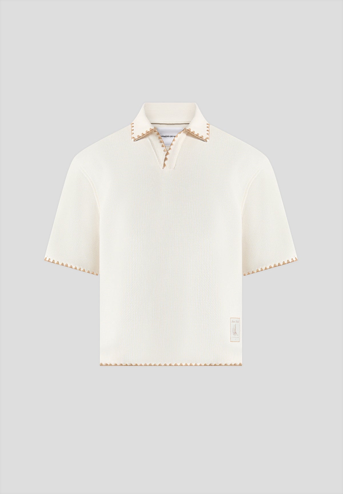Lenny - Boxy Polo Shirt With Whipstitch Detail - Cream