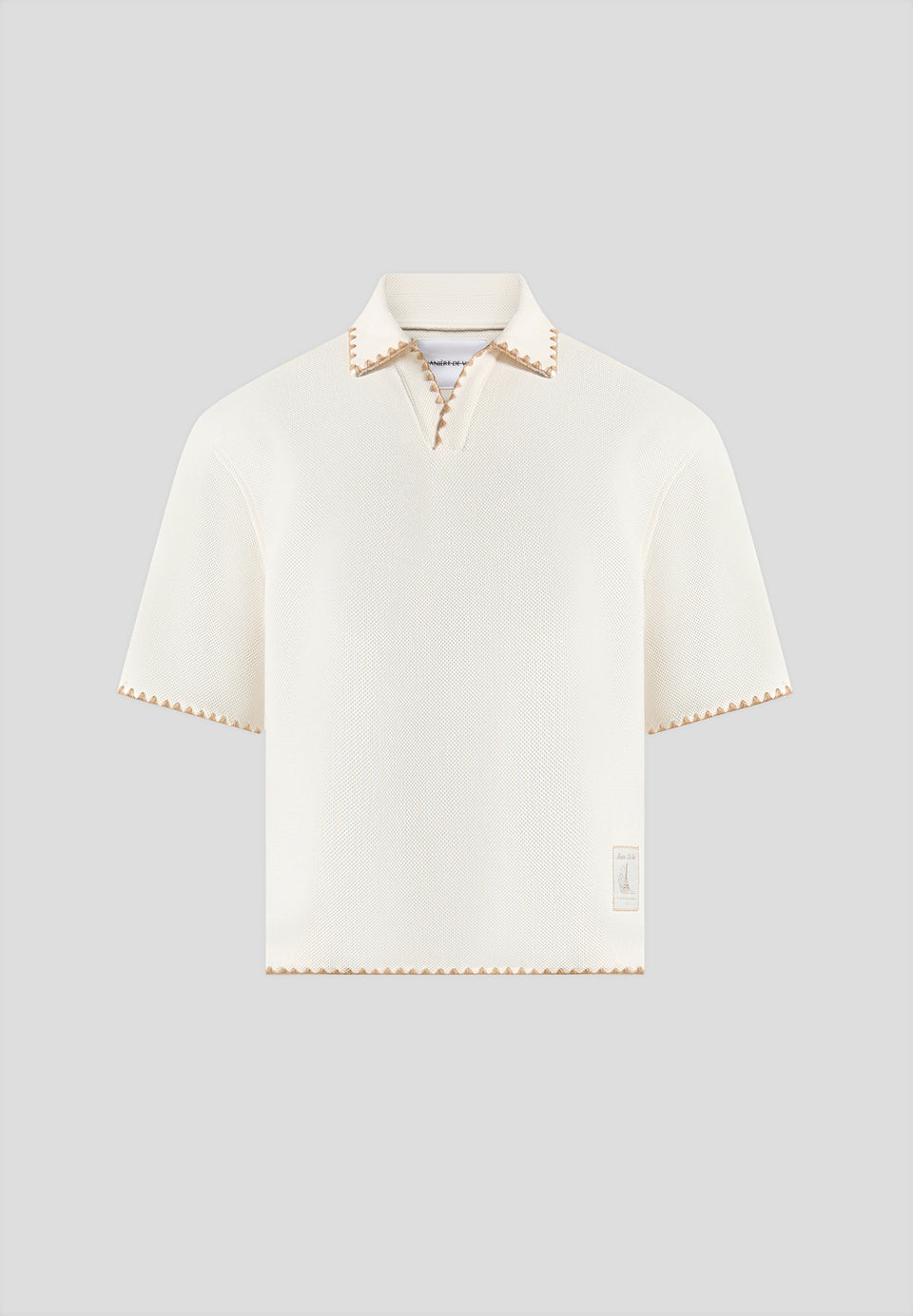 Lenny - Boxy Polo Shirt With Whipstitch Detail - Cream