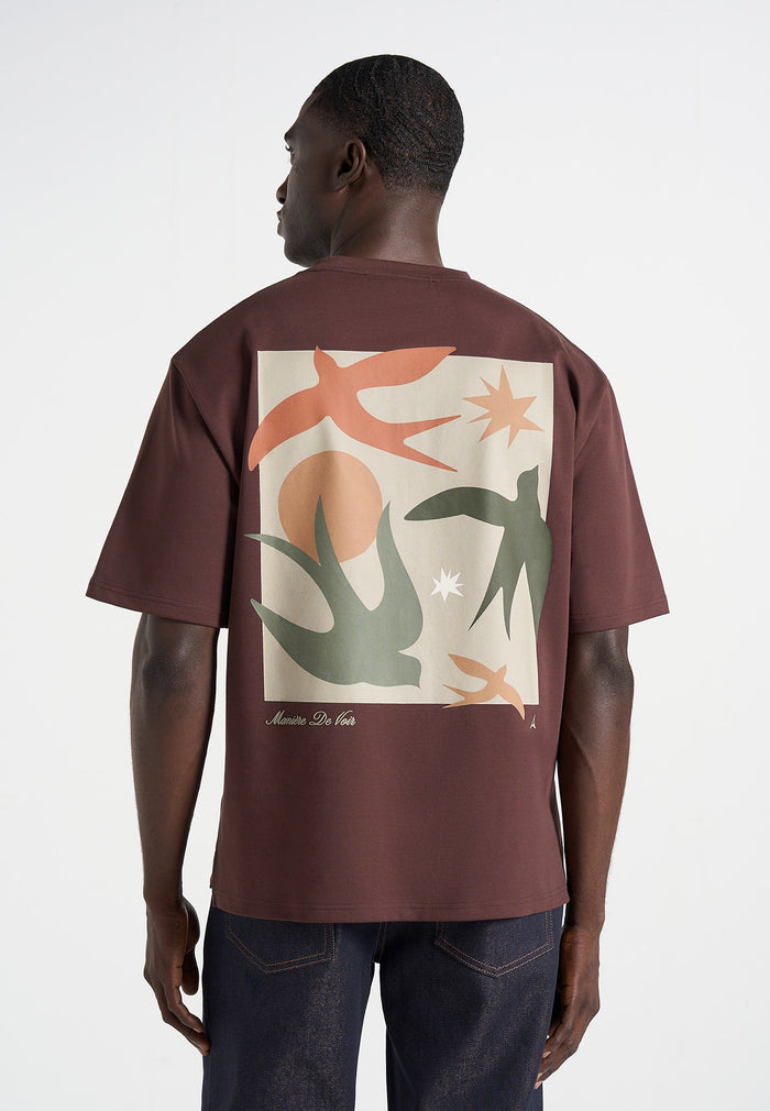Thibault - Bird Detail Cotton T-Shirt - Brown