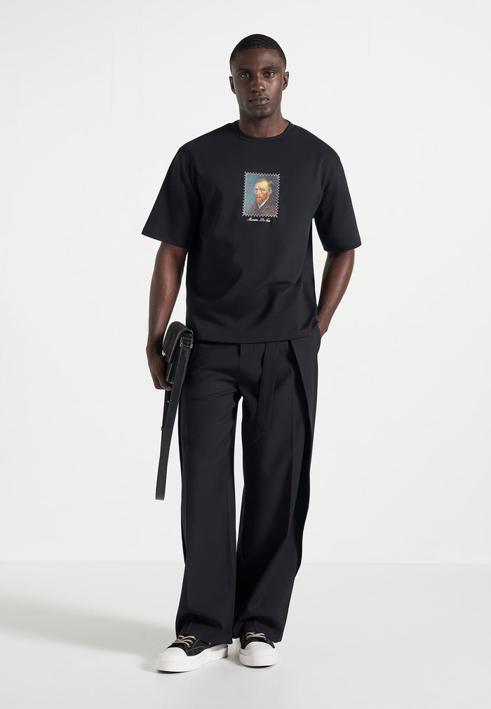 Anders - Cafe Terrace At Night Cotton T-Shirt - Black