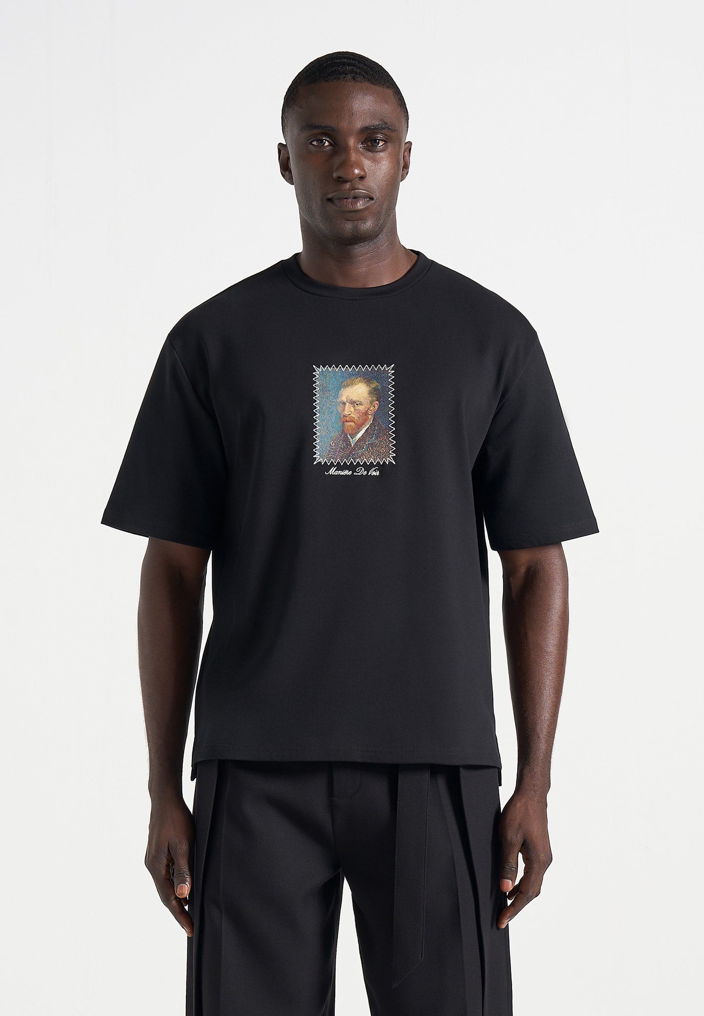 Anders - Cafe Terrace At Night Cotton T-Shirt - Black