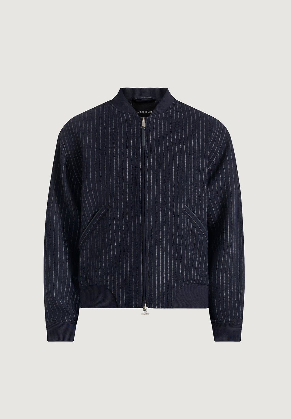 Leandro - Pinstripe Wool Bomber Jacket - Navy