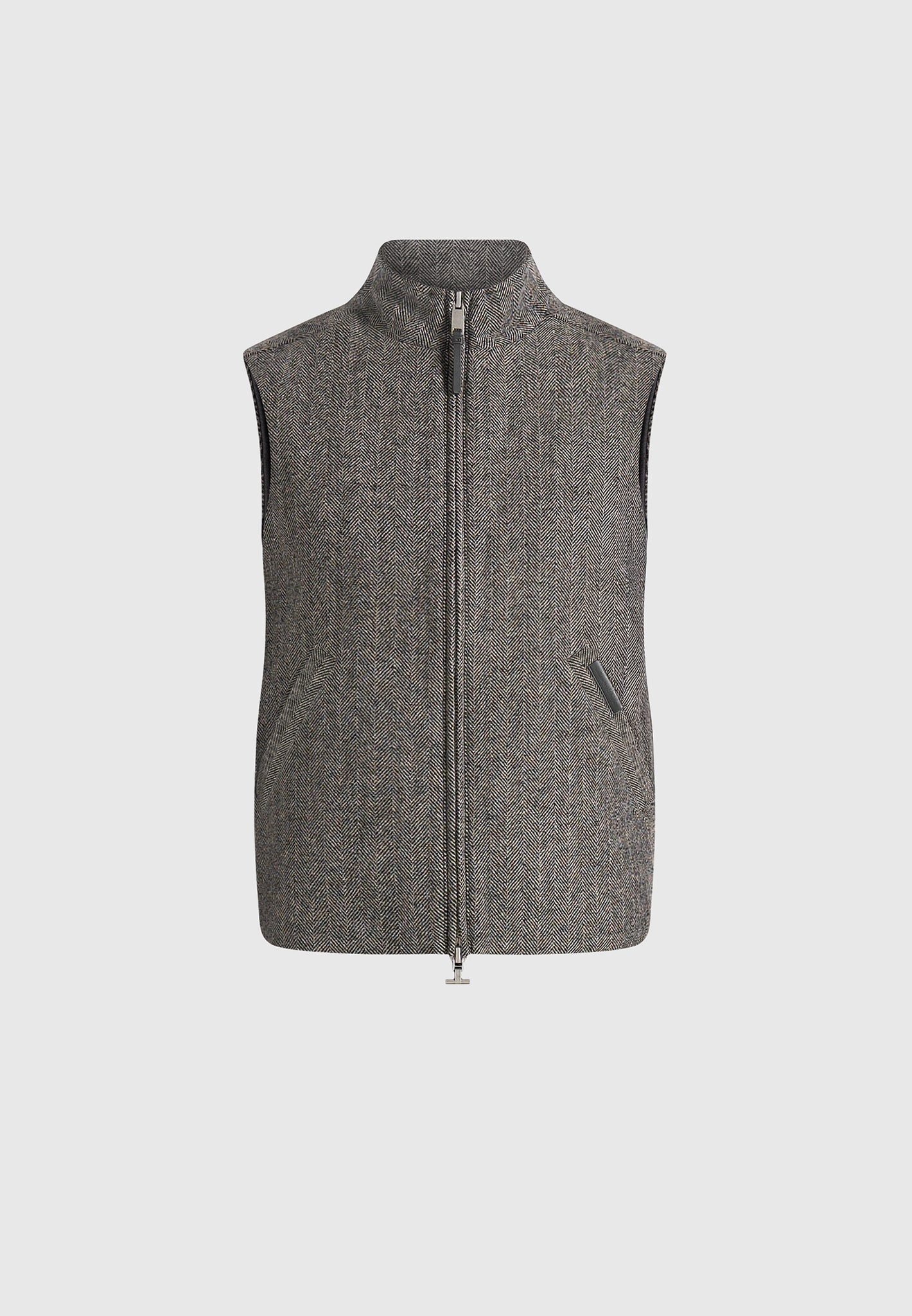 Levi - Herringbone Wool Zip Gilet - Grey