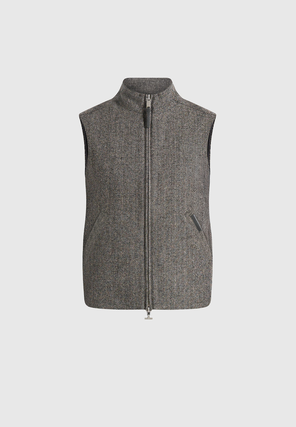 Levi - Herringbone Wool Zip Gilet - Grey