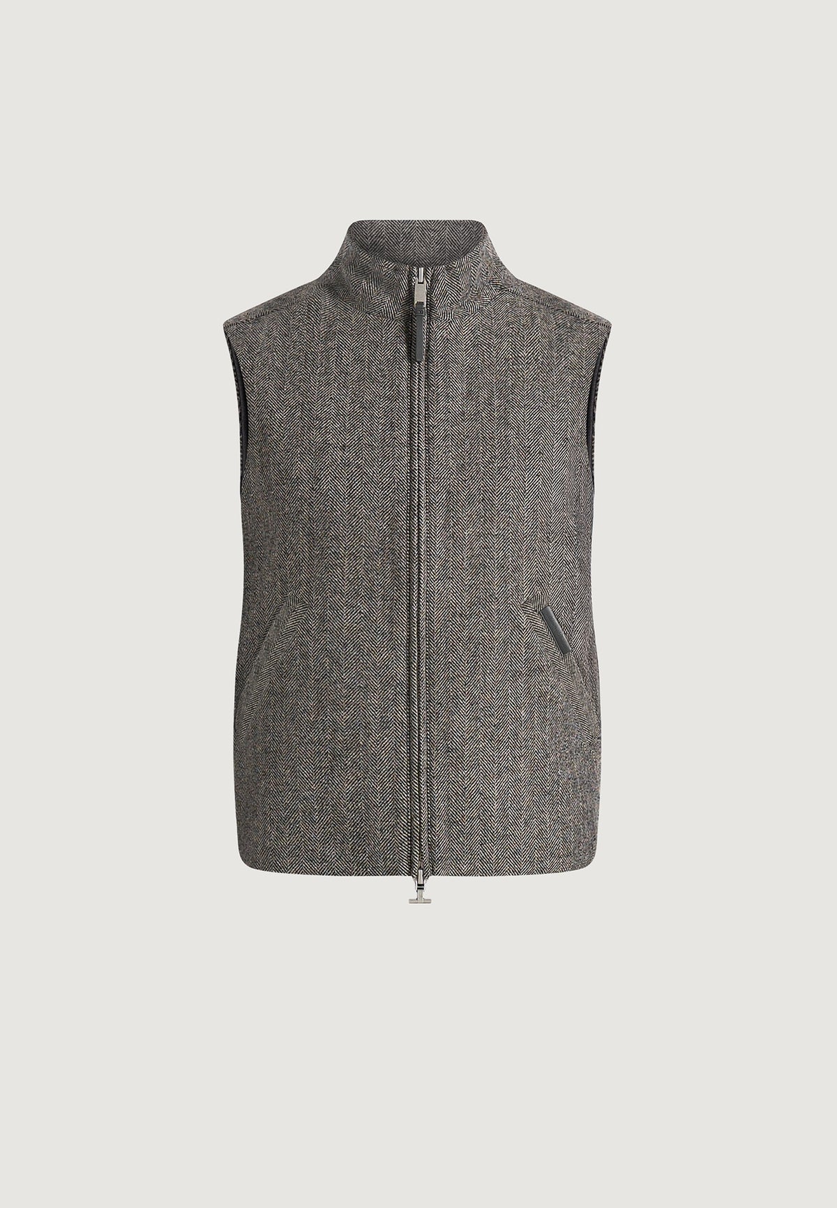Levi - Herringbone Wool Zip Gilet - Grey