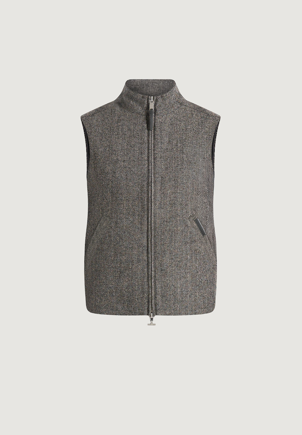 Levi - Herringbone Wool Zip Gilet - Grey