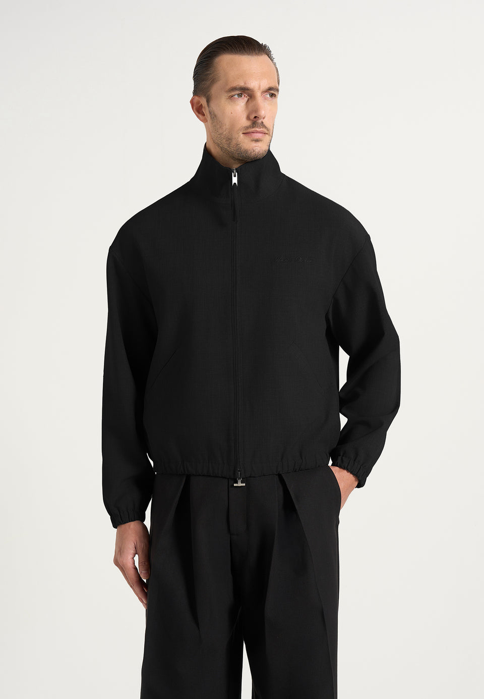 Ace - Boxy Cropped Wool-Blend Track Jacket - Black