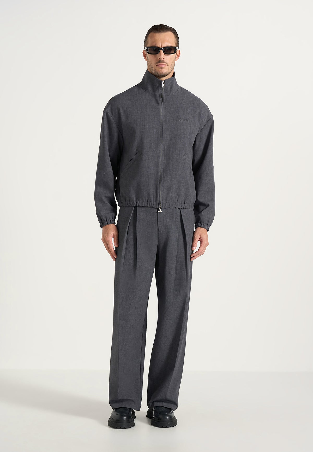 Ace - Boxy Cropped Wool-Blend Track Jacket - Grey