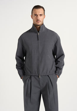 Ace - Boxy Cropped Wool-Blend Track Jacket - Grey
