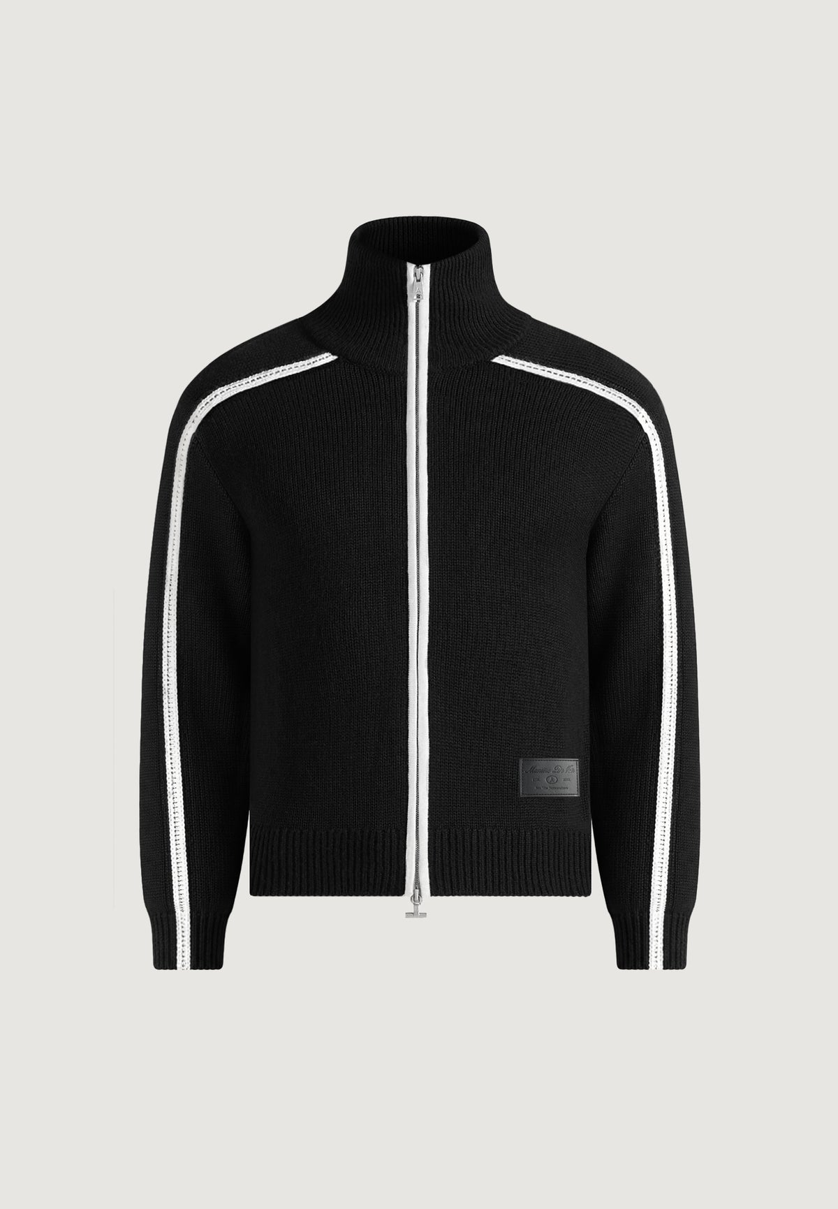 Malo - Contrast Piped Wool-Blend Zip-Through Cardigan - Black