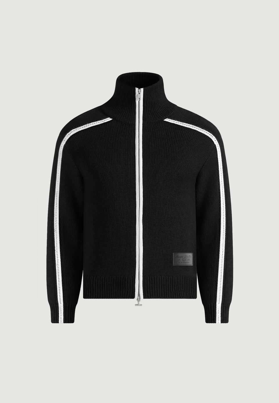 Malo - Contrast Piped Wool-Blend Zip-Through Cardigan - Black