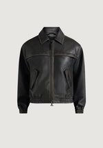 Clint - Vintage Leather Bomber Jacket - Black