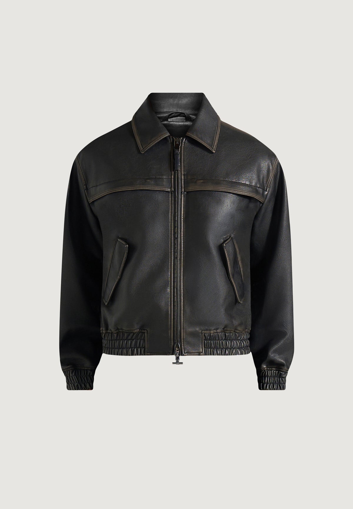 Clint - Vintage Leather Bomber Jacket - Black