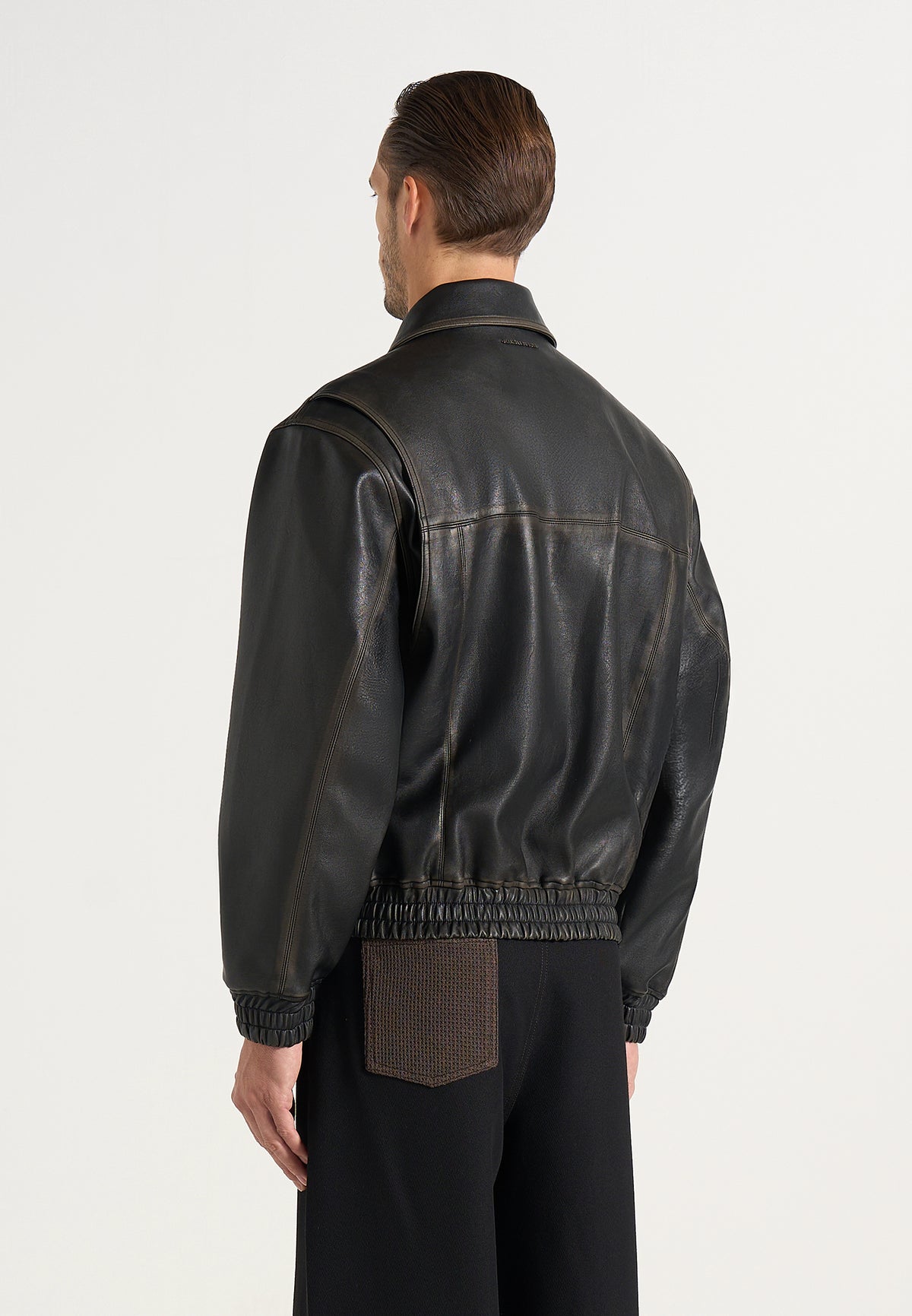 Clint - Vintage Leather Bomber Jacket - Black