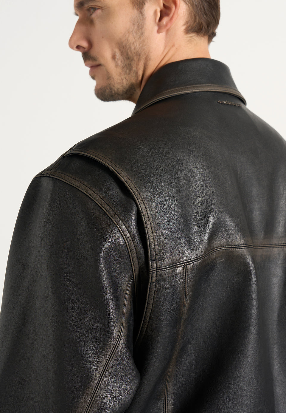 Clint - Vintage Leather Bomber Jacket - Black