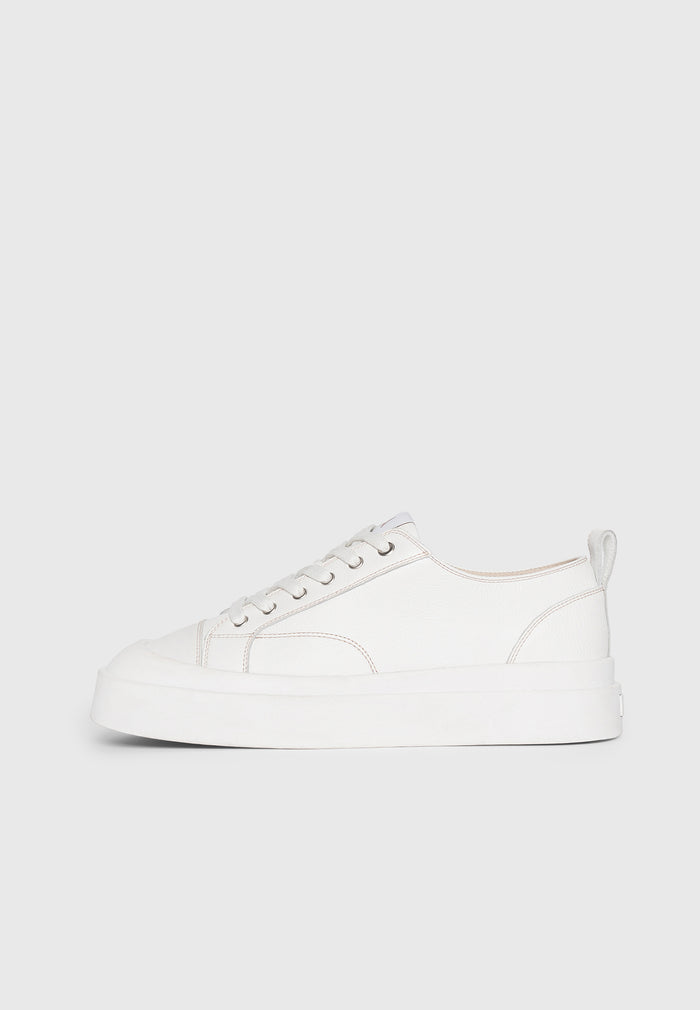 Vienna - Leather Contrast Stitch Sneakers - White