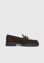 Diego - Suede & Crochet Penny Loafer - Brown/White