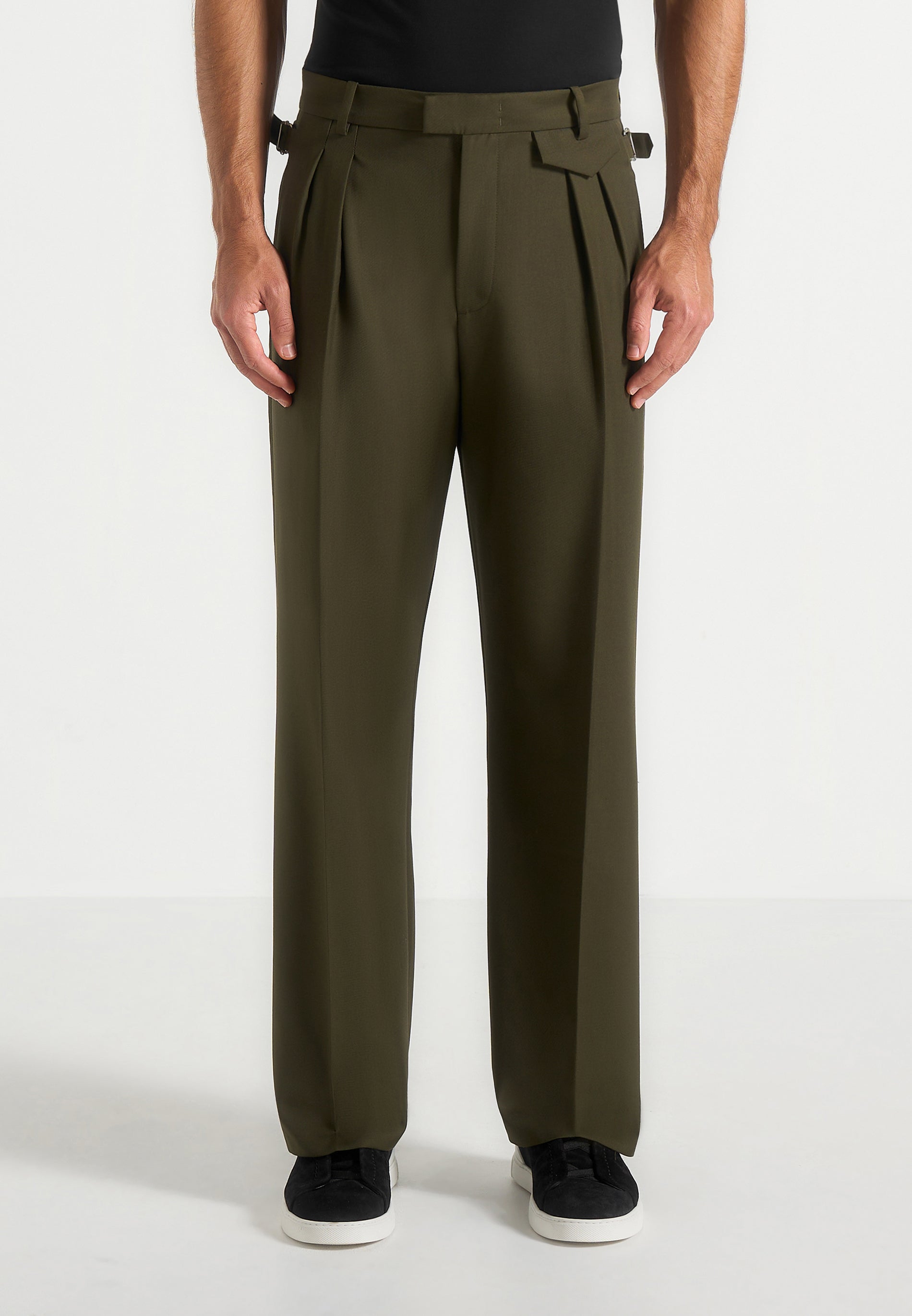 Pierre - Relaxed Fit Pleated Tailored Trousers - Olive 