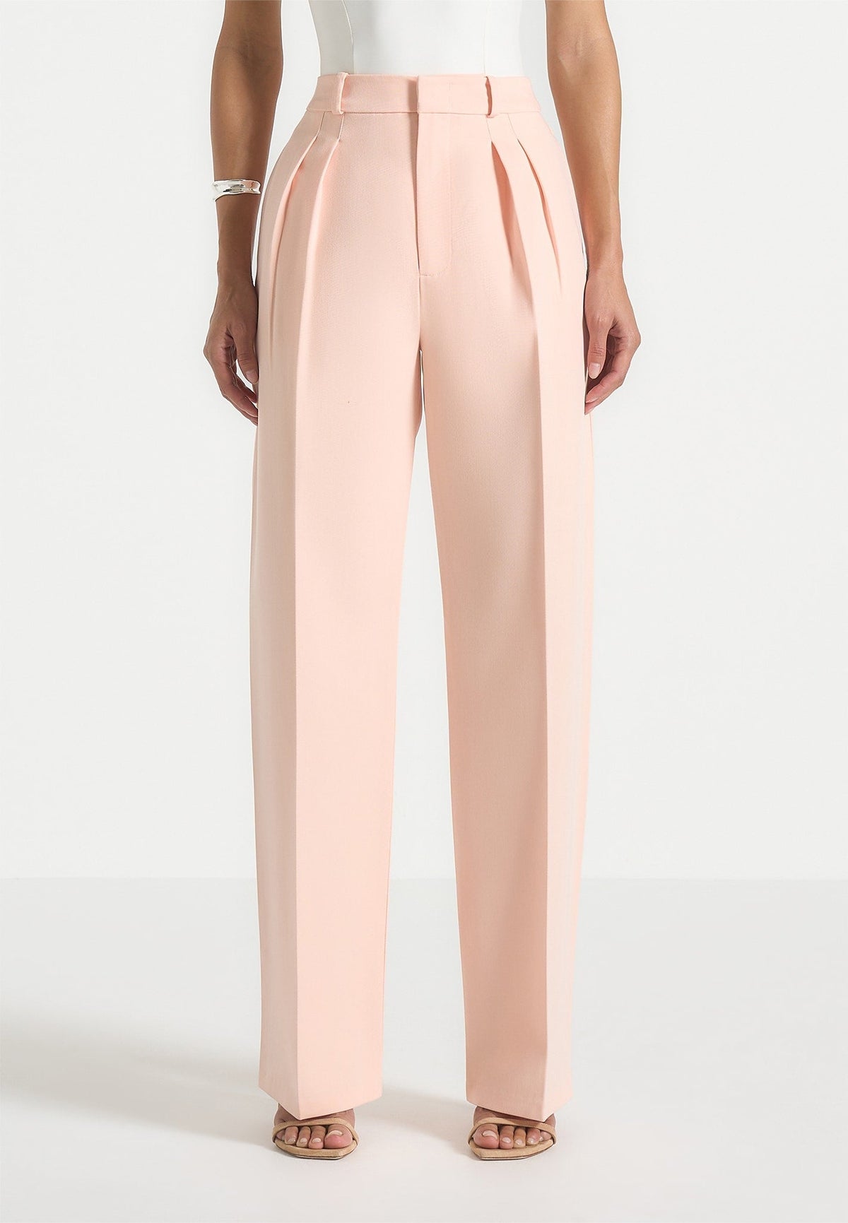 Julie - Tailored Twin Pleat Trousers - Peach