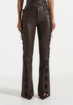 Ambre - Leather Lace Up Flared Trousers - Brown