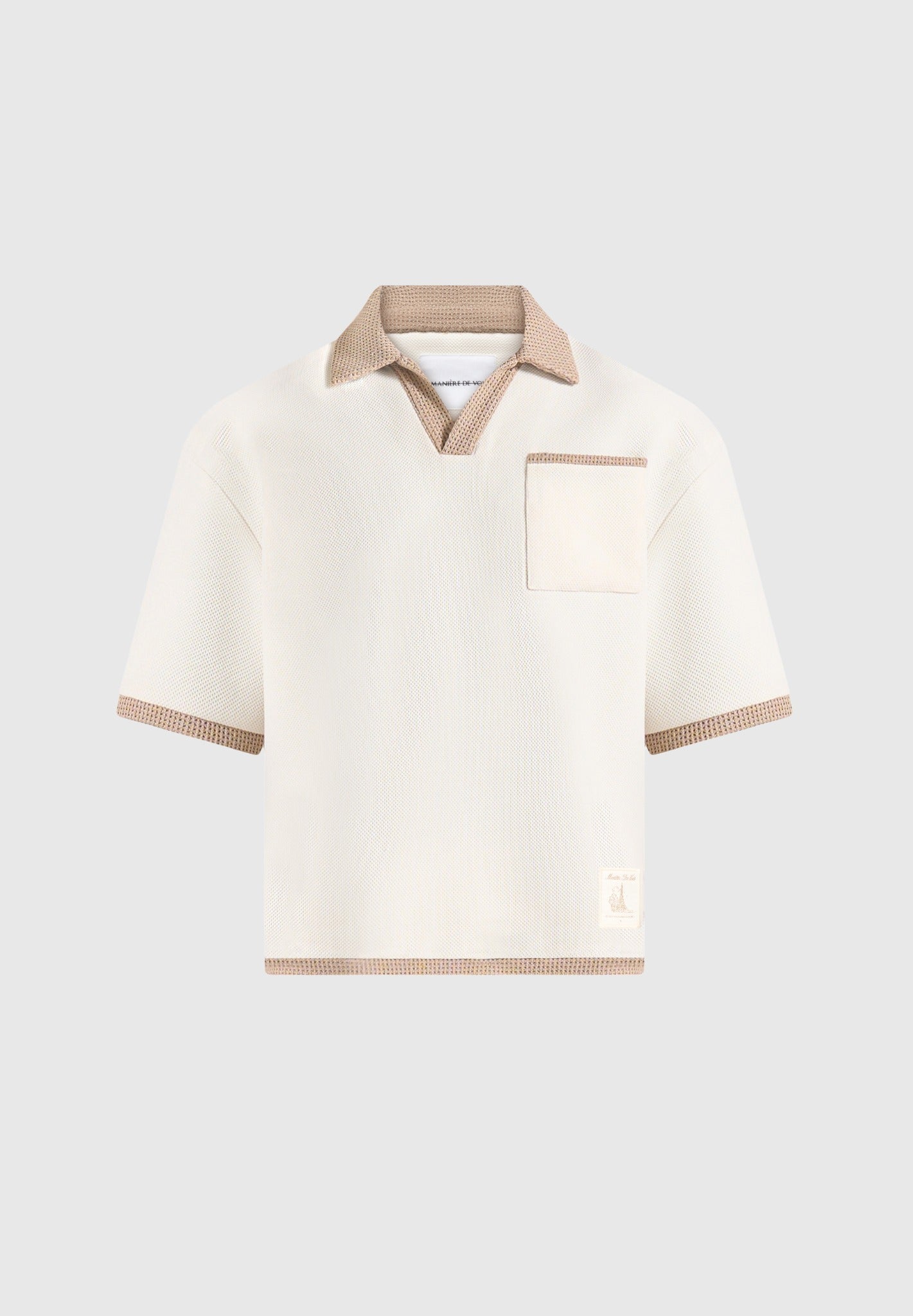 Brice - Boxy Crochet Detail Polo Shirt - Cream