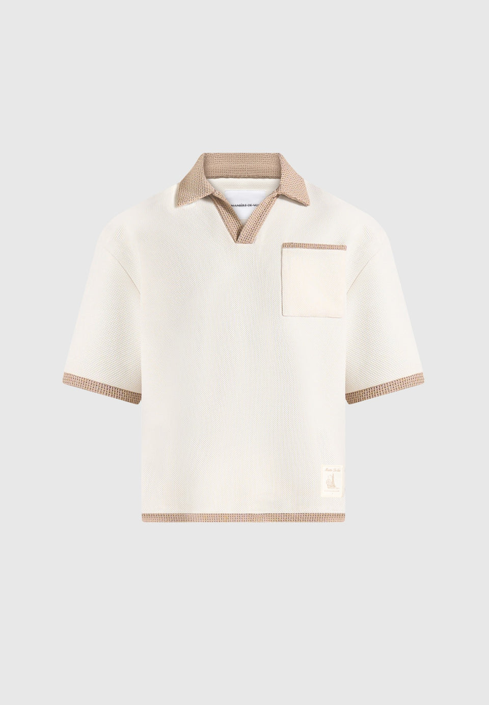 Brice - Boxy Crochet Detail Polo Shirt - Cream