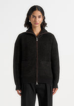 Jamie - Unisex Speckled Wool Zip Through Jacket - Black