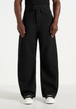 Marceau - Contrast Stitch Barrel Leg Trousers - Black