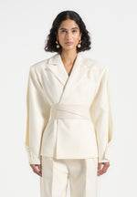 Marie - Twist Sleeve Tailored Blazer with Belt - Cream