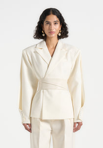 Marie - Twist Sleeve Tailored Blazer with Belt - Cream