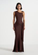 Rania - Asymmetric Draped Midaxi Dress - Brown