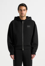 Ray - Unisex Neoprene Cropped Zip Hoodie - Black