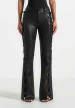 Ambre - Leather Lace Up Flared Trousers - Black