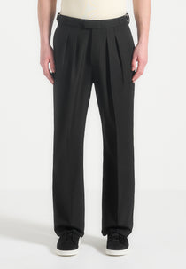 Pierre - Relaxed Fit Pleated Tailored Trousers - Black