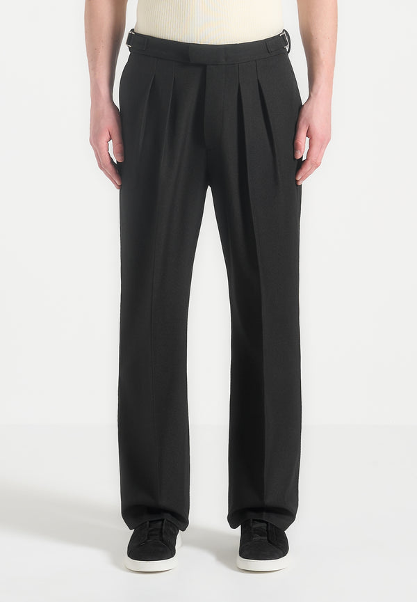 Pierre - Relaxed Fit Pleated Tailored Trousers - Black
