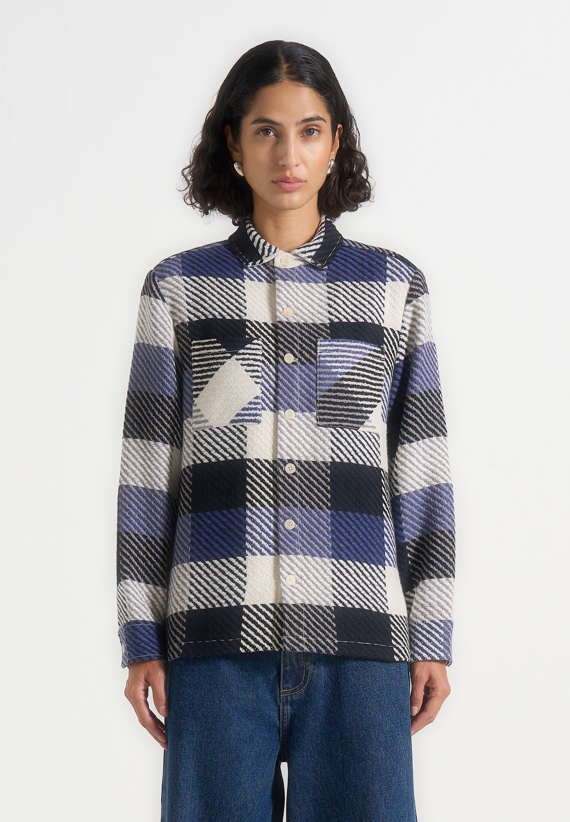 Rune - Unisex Check Overshirt - Navy