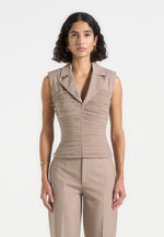 Thea - Mesh Ruched Waistcoat - Mushroom