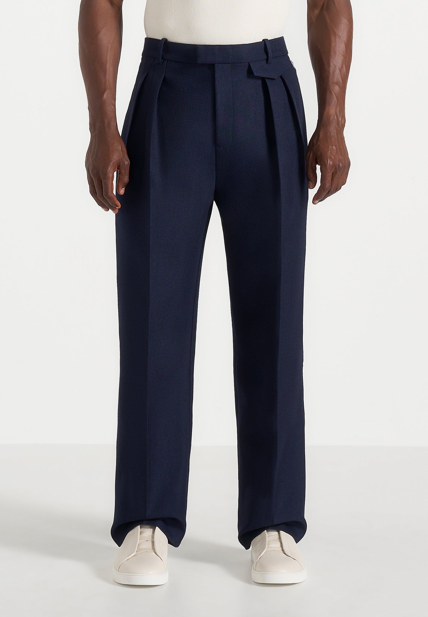 Pierre - Twin Pleat Tailored Trousers - Navy