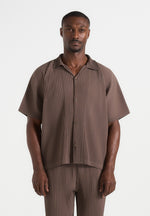 Justin - Pleated Boxy Shirt - Brown