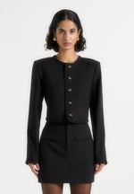 Madeline - Cropped Tailored Jacket With Braided Trim - Black