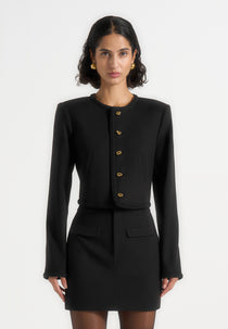 Madeline - Cropped Tailored Jacket With Braided Trim - Black