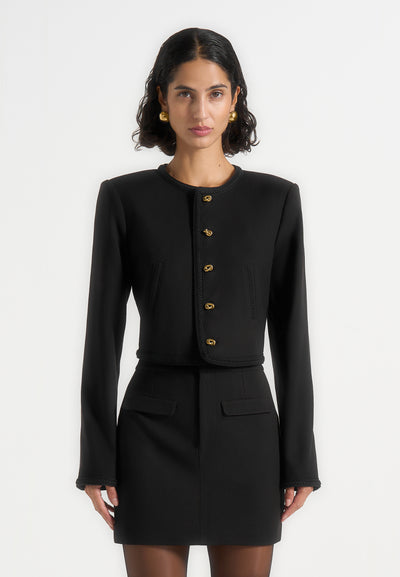 Madeline - Cropped Tailored Jacket With Braided Trim - Black