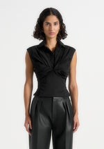 Yvette - Twist Front Sleeveless Shirt - Black