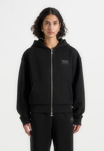 Ray - Unisex Neoprene Cropped Zip Hoodie - Black