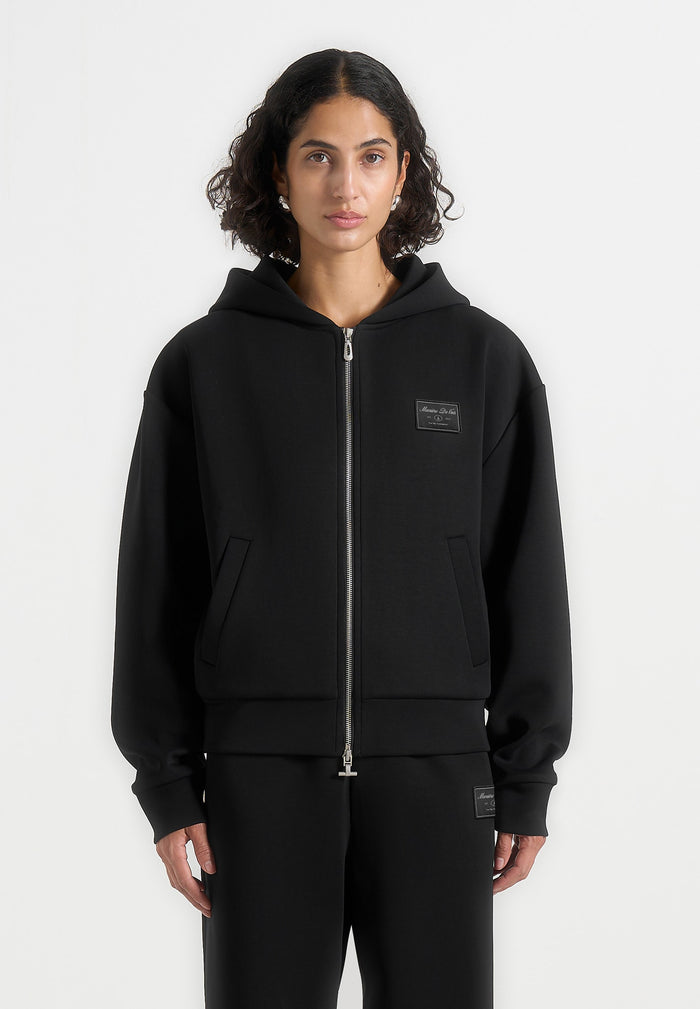 Ray - Unisex Neoprene Cropped Zip Hoodie - Black